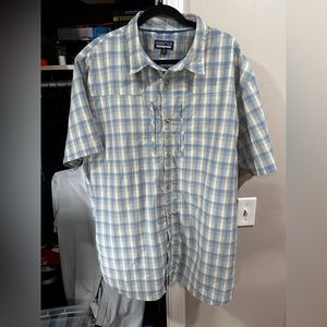 Lightweight Patagonia button up shirt with zippered front